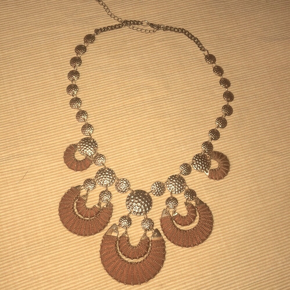Tribal gypsy look gold and red metal adjustable length necklace